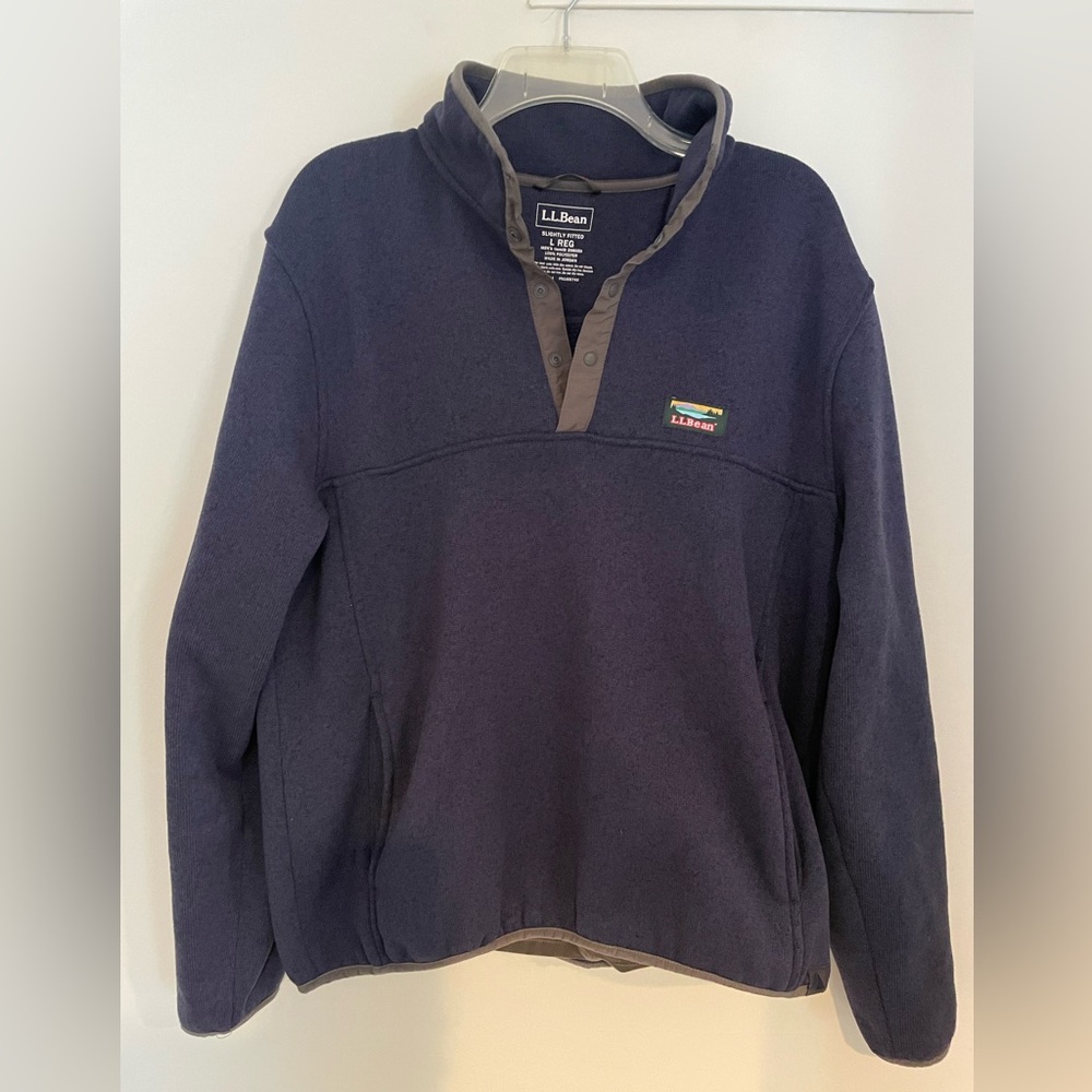 L.L. Bean Navy Blue Pullover Fleece Snap-Placket Sweatshirt